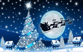 Christmas eve. ?artoon ecards. Santa Claus. Christmas eve... tree... reindeer... Santa Claus... he have a flying sled with reindeer. Free Download 2024 greeting card