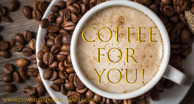 Coffee For You! National coffee day. Greeting Card. Coffe. Gold text. Gold collection. A hot cup of white coffee. Coffee beans. Free Download 2024 greeting card