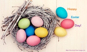 E-card for Easter Day 2018. New ecard for free. Easter Day. Easter Sunday. Easter Monday. Easter Eggs are in the nest. Happy Easter. Free Download 2024 greeting card