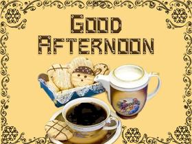 Good Afternoon! Yellow ecard. A cup of coffee. Good Afternoon... Tea... cup... cookies... Good day... Coffee... Milk... Cookie... Free Download 2024 greeting card