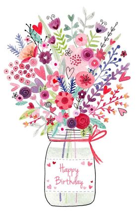 Happy Birthday bouquet. New ecard for free. Happy Birthday. Different Flowers in a vase. Free Download 2024 greeting card
