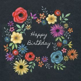 Happy Birthday nice e-card. New ecard for free. Happy Birthday. Bright Flowers. Black background. Free Download 2024 greeting card
