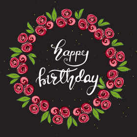Happy Birthday card with red flowers. New ecard. Happy Birthday. Red Flowers. Black background. For her. Free Download 2024 greeting card