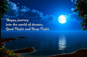 Happy journey into the world of dreams! Good Night and Sleep Tight! This fabulous night. Favorite cartoon ecard. Night sky. Beautiful, big moon in the sky. The Sea. Free Download 2024 greeting card