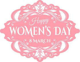 Happy Women's day! Pink Clip-Art. Greeting card. 8 march. Be happy! Beautiful ecard. For you favorite woman. Emblem style. White background. Free Download 2024 greeting card