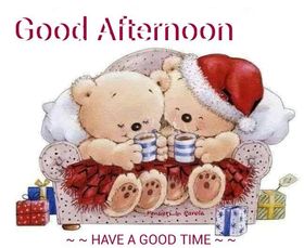 Have a good time! Best Good Afternoon Card! Teddy bears. Toy bears in red dresses. Present. Gifts. New Year. Free Download 2024 greeting card