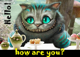 Hello! How are you? The cheshire cat. Say Hello to me! Non-standard ecard. Sunny day. Super ecard. Nice. Free Download 2024 greeting card