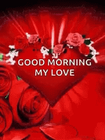 Good Morning, my Love! A big red heart. GIF. Animation for girl Free Download 2024 greeting card