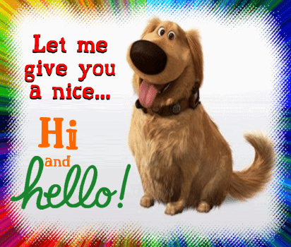 Let me give you a nice... Hi and Hello! A Nice Hi And Hello Card. Funny dog. Cartoon dog for children. Ecard for kids. Free Download 2024 greeting card