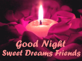 Good Night card for friends. Download card to best friends. Card with pink candle and roses. I wish you wonderful dreams. Let all the worries fade away! Free Download 2024 greeting card
