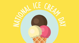 Happy National Ice-cream Day! Yellow ecard! Happy National Ice-cream Day. 3 ice-creams. Chocolate ice-cream! Free Download 2024 greeting card