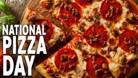 National pizza day card from beloved mother. Download a free card with pizza. A piece of Pizza. appetizing pizza. Favorite dish. The most delicious dish. Free Download 2024 greeting card