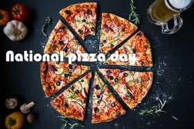National pizza day card for father. National pizza day! Postcard with a picture of pizza. Bon Appetit! Have a nice day. A sea of smiles. Happiness. Free Download 2024 greeting card