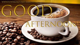 Good afternoon! Coffee. Gold text. Gold collection. A hot cup of very strong coffee. Coffee beans. New afternoon. Free Download 2022 greeting card