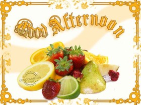 Good Afternoon! Strawberry and lime Jell-O for You Fruit. Gold frame. Lemons. Green lemons. Lime. Strawberry and lime Jell-O. Free Download 2023 greeting card