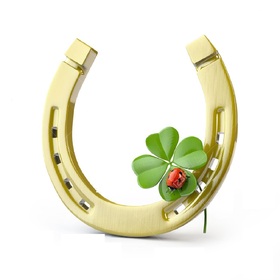 Good Luck. Gold lucky horseshoe. Shamrock. Good Luck... good day... lucky day... wishes... Good luck for you today! Free Download 2025 greeting card