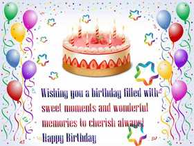 Sweet moments on Happy Birthday! New ecard. Happy Birthday! Cake. Candles. Happy Birthday Wishes. Balloons. Free Download 2024 greeting card