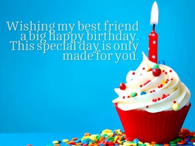 Happy Birthday cake to the best friend! New ecard. Happy Birthday! Wishes. Candle. Cake. To the best friend. Free Download 2024 greeting card