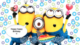 Happy Birthday from Minions! New ecard for free. Happy Birthday from Minions. Bubbles. Free Download 2024 greeting card