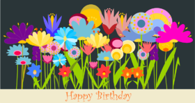 E-card for her on her birthday. New ecard for free Happy Birthday. very bright Flowers. black background Free Download 2024 greeting card