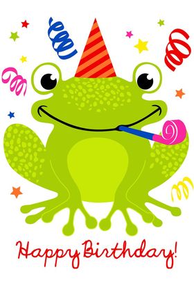 Happy Birthday from a funny frog. New ecard. Happy Birthday. Frog. Confetti. Free Download 2024 greeting card