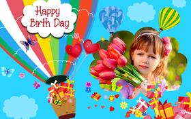 Happy Birthday for daughter. New ecard for free. Happy Birthday. Girl. Flowers. Balloon.Presents. For a daughter. Free Download 2024 greeting card