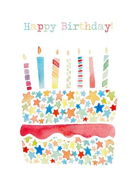 Happy Birthday cake with candles. New ecard. Happy Birthday. Stars. Cake. Flowers. Candles. Free Download 2023 greeting card