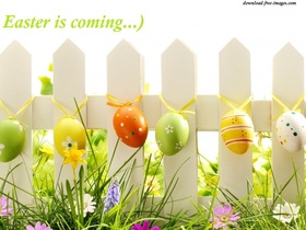 Happy Easter! Easter is coming to us. New ecard. Happy Easter. Easter 2018. Easter Eggs. Easter Fence. Easter is coming to us. Flowers. Free Download 2024 greeting card