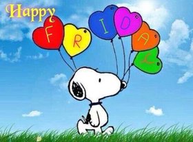 Happy Friday! Snoopy. Colorful hearts. Free Download 2023 greeting card