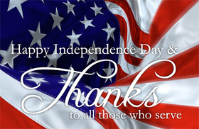 Happy Independence day! USA. Thanks to all those who serve. Big American flag. Free Download 2023 greeting card