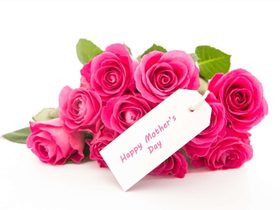 Pink roses with a card on Happy Mother's Day! Happy Mother's Day. Card with writing. Flowers. Pink Roses. Rose bouquet. New ecard for free. Free Download 2024 greeting card