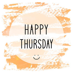 Happy Thursday! Color clipart. Smile. Orange background. Free Download 2023 greeting card