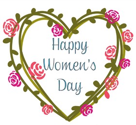 Happy Women's day! Cute Greeting card. Big heart. Beautiful Roses. Flowers. White background. Color ClipArt. Free Download 2022 greeting card