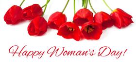Happy Women's day! Red Tulips. Greeting card. Beautiful ecard for her. White background. Free Download 2023 greeting card