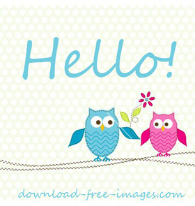 Hello! Pink Owl. Blue Owl. Free Download 2025 greeting card