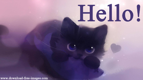 Hello! Blue cat. JPG. Say Hello to me! Black cat. Violet cat. Non-standard ecard. Free Download 2023 greeting card