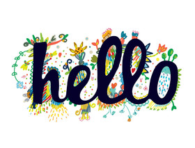 Hello! Clip-Art Text. Black text. Creative inscription on a white background. Flowers. Free Download 2024 greeting card