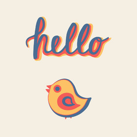 Hello! Color Clip-Art. Delicate colour. Creative ecard. Vanilla background. A little bird. Free Download 2023 greeting card