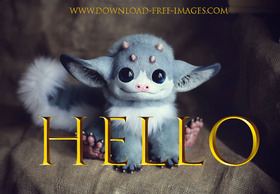 Hello! Everyday Greeting Cards. Cute Monster. Blue fur, blue eyes, and bloody adorable. Gremlins. Free Download 2023 greeting card