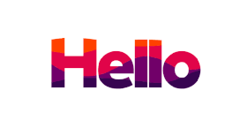 Hello! Free GIF. Colorful text. Red, Orange, Violet. Purple Heart. Free Download 2024 greeting card