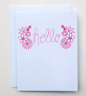 Hello! Hand-Drawn Paper. Pink color. Pink flowers on white paper. Ecard for girl. Free Download 2024 greeting card