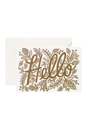 Hello! Hand-Drawn Paper. Gold text. Creative card. Nice. Free Download 2024 greeting card