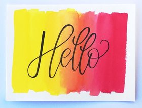 Hello! Hand-Drawn Paper. Red & Yellow. Creative card. Watercolor. Ecard of Painting! Colorful background. Yellow & Red. Free Download 2024 greeting card