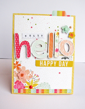 Hello! Happy day! Ecard collection of handmade 2018. Yellow frame. Paper flowers. Free Download 2024 greeting card