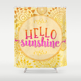 Hello! Hello Sunshine Shower Curtain. Yellow ecard. Creative design. Free Download 2023 greeting card