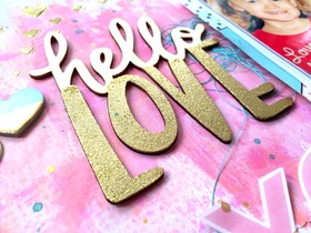 Hello, Love! A super pretty postcard! 3d ecard. Photo. Pink background. Gold text. Free Download 2024 greeting card