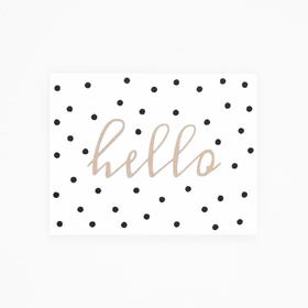 Hello! Polka-dot card. Black & Gold. Creative design. Simple design. White background. Free Download 2024 greeting card