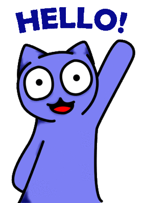 Hello Sticker for iOS & Android. Blue cat. Violet cat. Funny cat. Meaning... say hello to your friend! Free Download 2023 greeting card