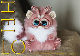 Hello! Say Hello. Gold. Everyday Greeting Cards. Cute Pink Monster. Light pink fur, blue eyes, and bloody adorable. Gremlins. Free Download 2023 greeting card