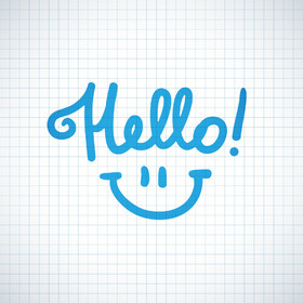 Hello with the smile! Blue color. A ecard on squared paper covered with tiny sums. Free Download 2023 greeting card